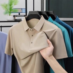 Cross-Border Summer Ice Silk Polo Shirt T-Shirt Men's Simple Half-Sleeved Business Thin T-Shirt Men's Short-Sleeved Clothes for Men
