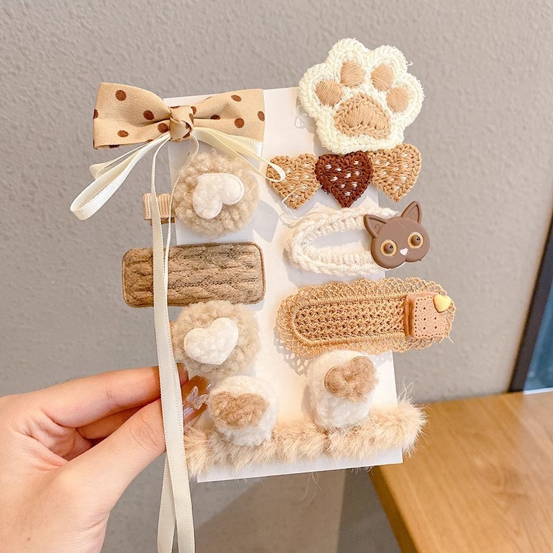 Cute clip de dibujos animados clip de borde conjunto frente cejas clip de cabello para chicas clip de BB otoño invierno de alta sensibilidad adornamiento de cabello tocado