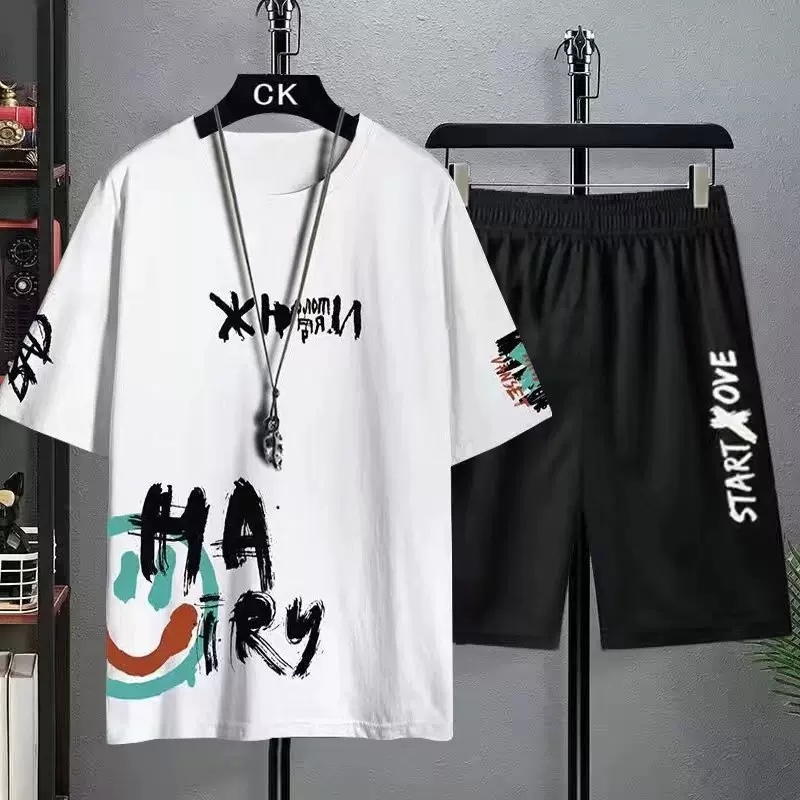 潮仑布速干两件套男式休闲运动服套装男夏季薄款跨境热卖运动套装