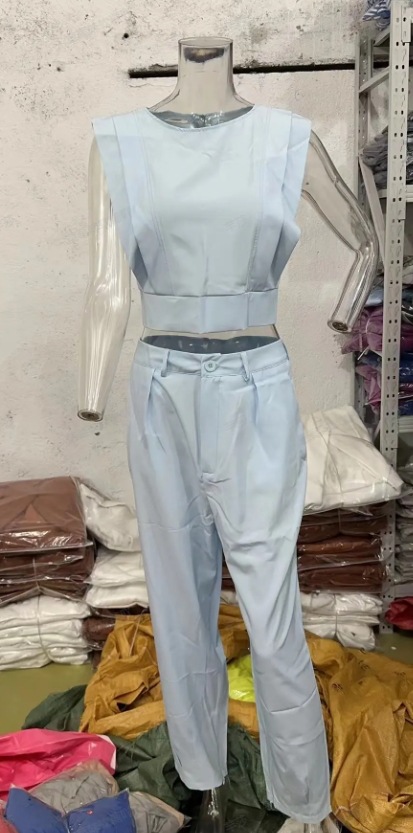 Solid Color Pattern Summer Season Women's Gender Holiday Daily Women's Vacation Solid Color Polyester Pleated Pant Co-ord Set Pants Sets