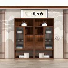 新中式办公室文件柜实木茶叶柜储物柜禅意展示柜博古架落地陈列柜