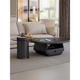 French-Style Round Rock Slab Light Luxury Modern Minimalist Coffee Table for Living Room Home Use Glass Tea Table 2024 New High-End Creative