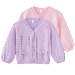 Embroidered children's clothing girls sweater cardigan jacket 2024 spring and autumn pure cotton children's sweater baby top thin wholesale