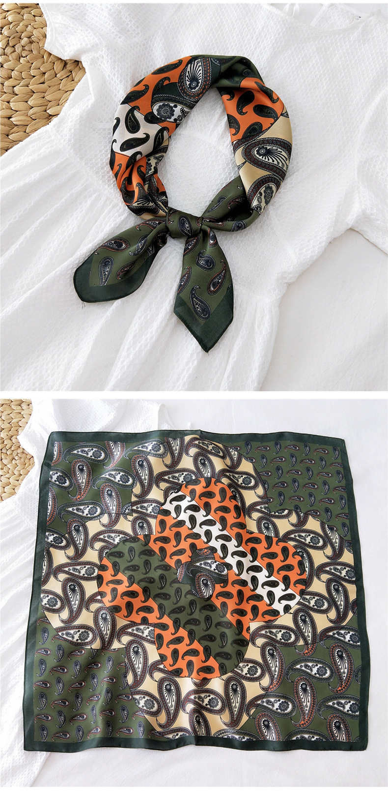 50g Weight Silk Scarf Classification Travel Occasion Silk Material Unisex Gender Printing Design Sweet Style Khaki, Grey, Red, Green, Blue, Black Color Simple Retro Square Scarf 14