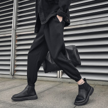 夏季薄款冰丝裤子男潮流休闲裤加肥加大码胖子宽松抽绳九分束脚裤