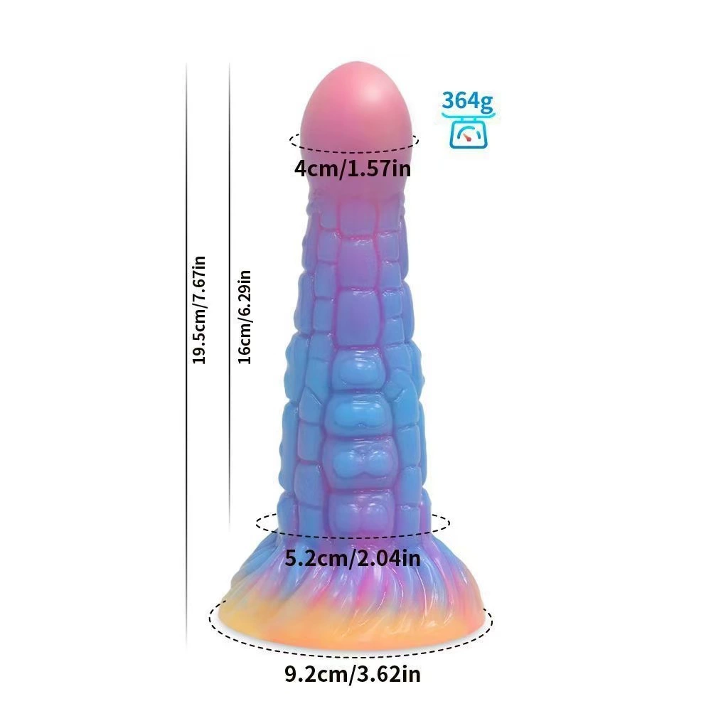 Силиконовый вагинальный dildo, светящийся платиновый силикон, фактурный фантазийный дизайн, 18,6 × 5,6 см