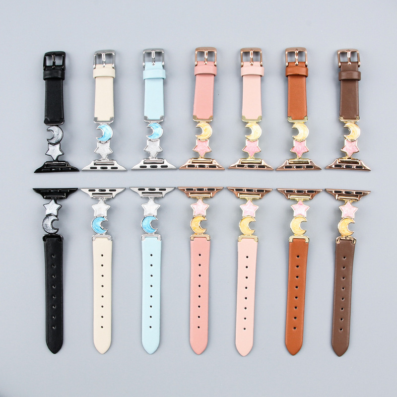 Star and Moon Leather Strap Is Suitable for Xiaomi 9/8/10 Bracelet, Huawei Gt5/6 Watch, Apple iWatch Ses11