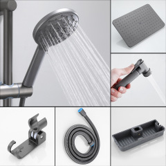 Grey shower head set for home use, pressure-enhancing rain shower, shower head with handheld single-bowl, flexible hose, bathroom accessories