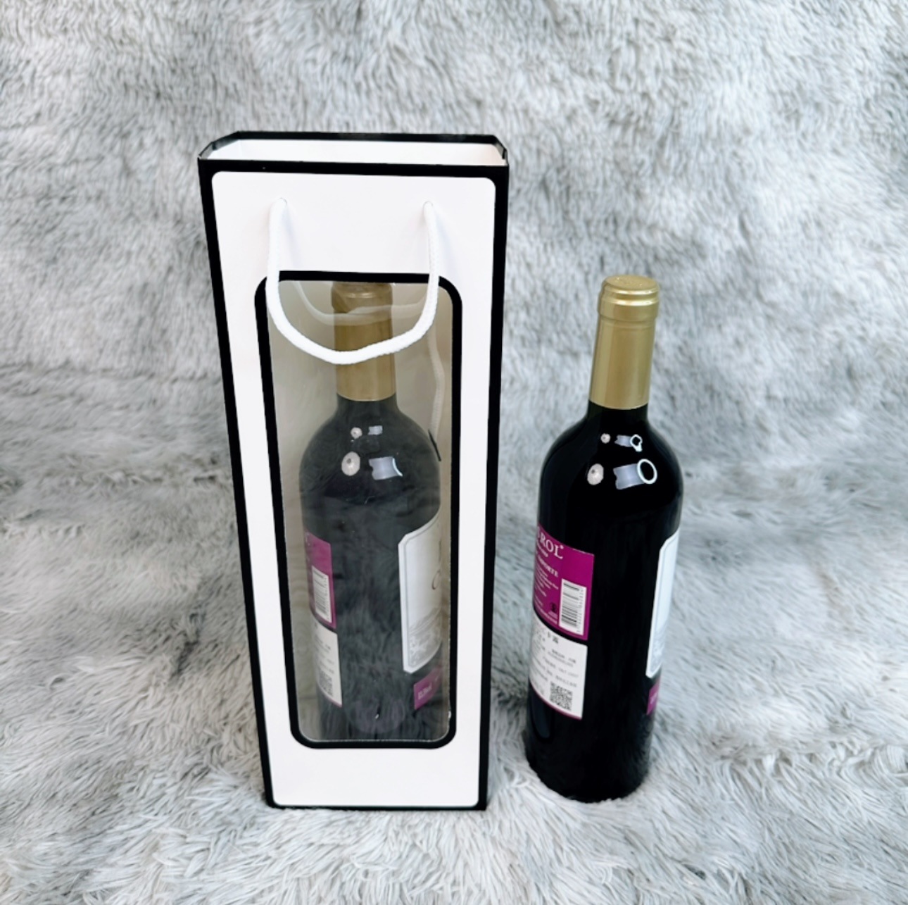 Bolsa de vino con ventana transparente – bolsa de papel kraft con asa para regalo, flores o vino