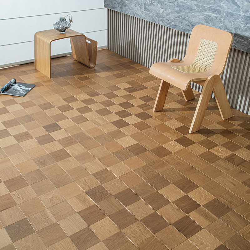 棋盘拼花地板复古正方形拼花地板600*600正方形棋盘拼花实木地板