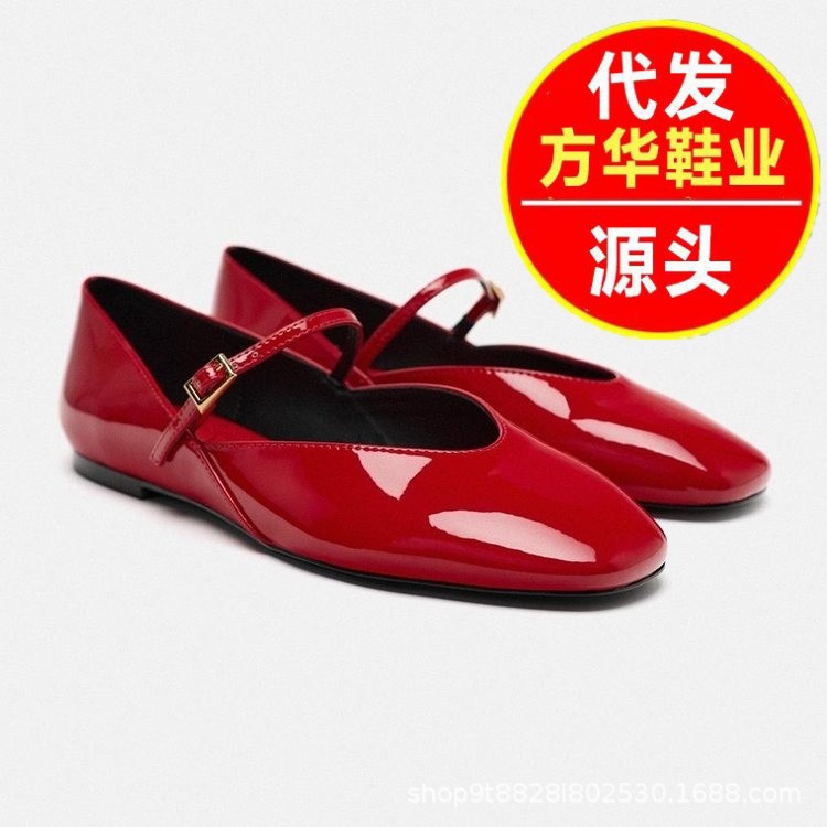 2026 primavera y otoño nuevo tacon plano con hebilla, zapatos de ballet de piel de aceite agrietados, zapatos de ballet planos