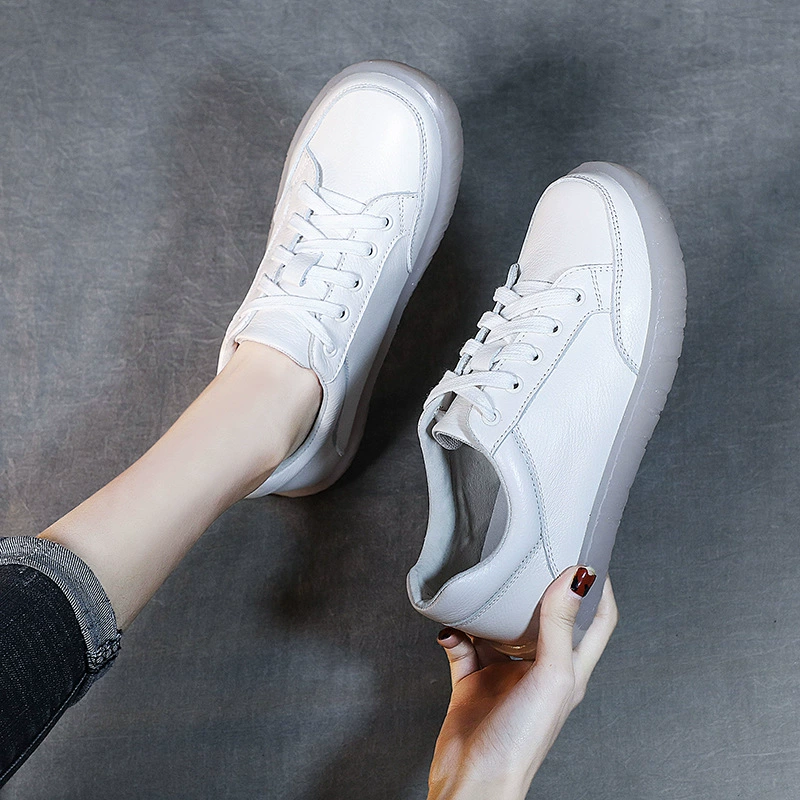 2024 новые белые туфли из натуральной кожи, женская обувь первого слоя из воловьей кожи, обувь для мам с мягкой подошвой на шнуровке