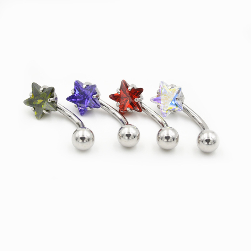 Piercing per ombelico in acciaio inossidabile di grado AAA, con stella a cinque punte, nuovo anello per ombelico in zircone a forma di stella placcato in oro_voghion.com