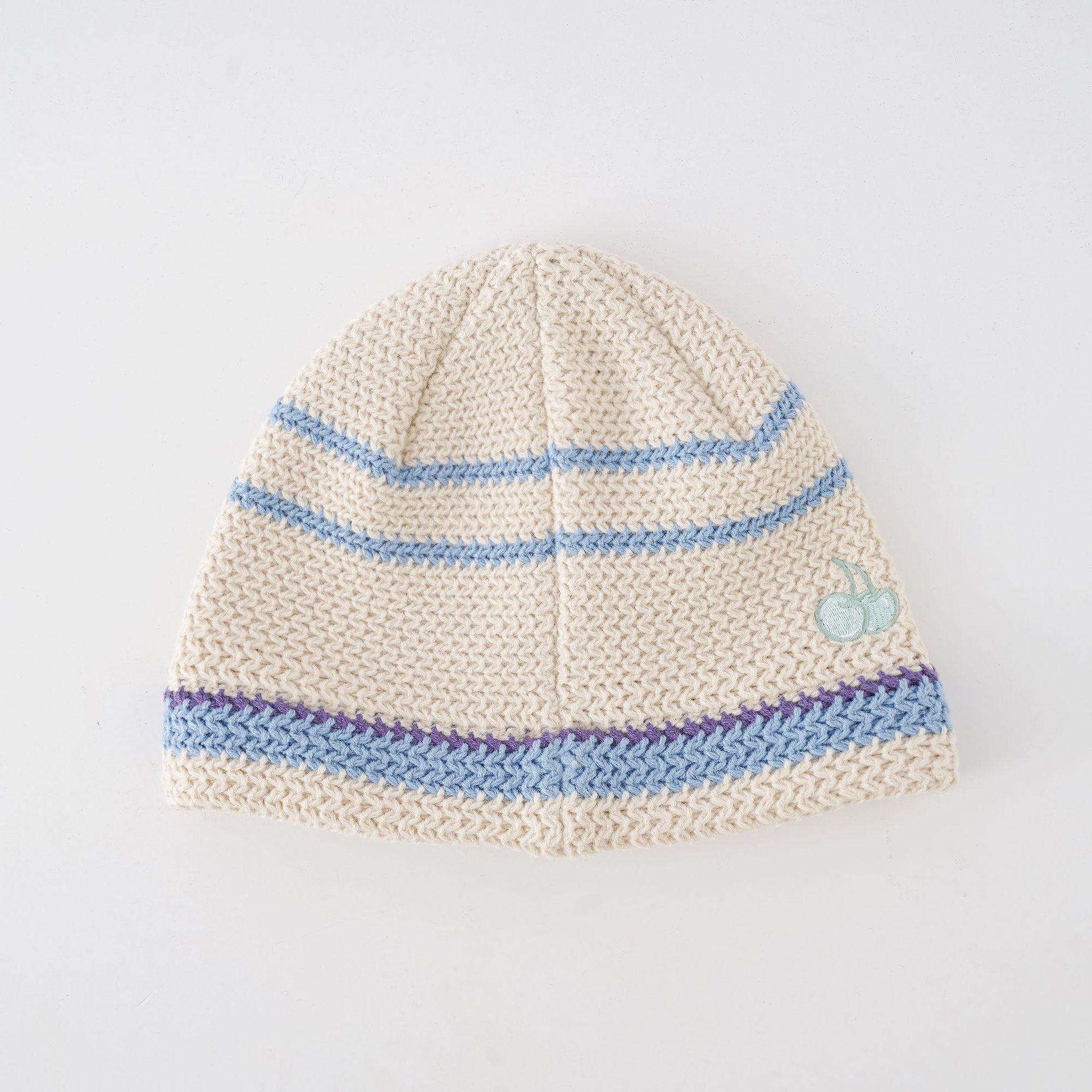 Lindo sombrero de pescador de punto de cereza sombrero de lana a rayas japonés de las mujeres moda gran circunferencia de la cabeza otoño e invierno cálido sombrero de la cuenca