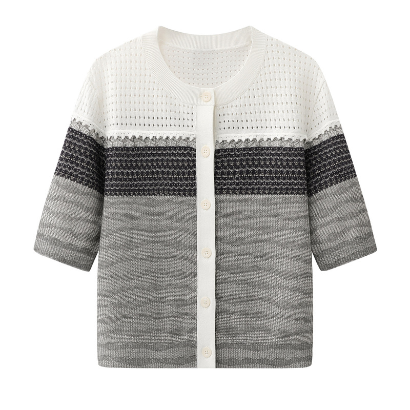 In Stock 2026 Summer New Style Slim Fit Color-Blocked Round Neck Knitted Cardigan Top 2K2Ye26 In Stock 2026 Summer New Style Slim Fit Color-Blocked Round Neck Knitted Cardigan Top 2K2Ye26