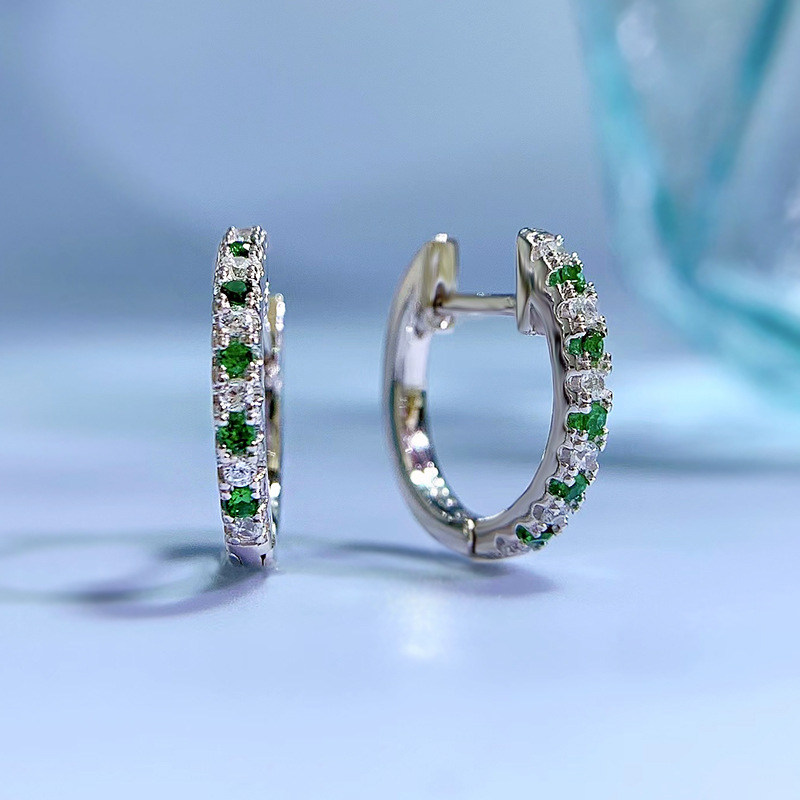 Zircon Inlay Material 1 Pair Lady Multicolor Inlay Sterling Silver Zircon Hoop Earrings