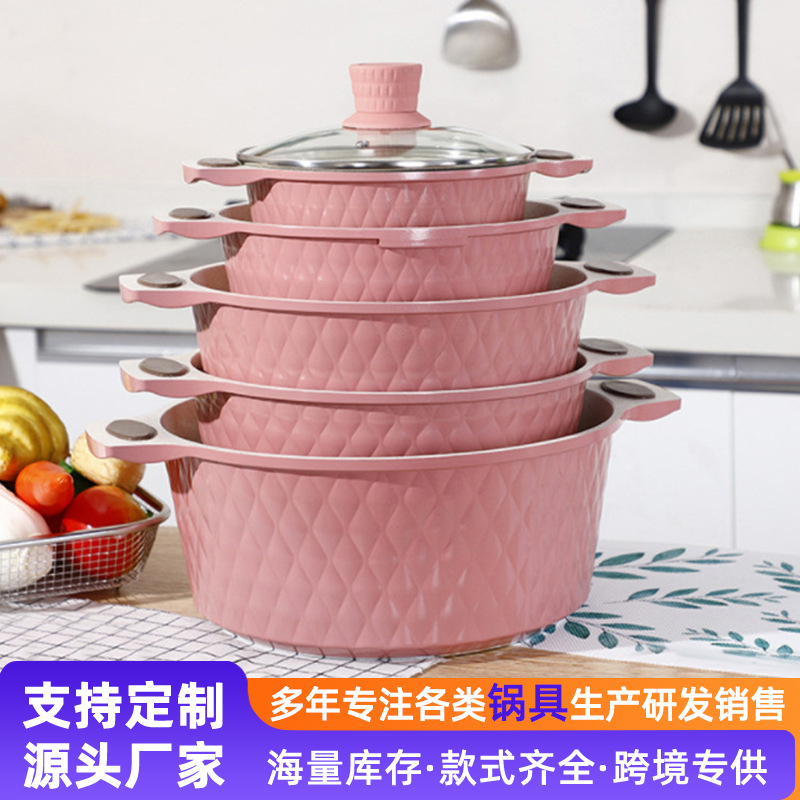 Simple antiadherente estofado olla traje de cinco piezas wok publicidad regalo olla conjunto al por mayor