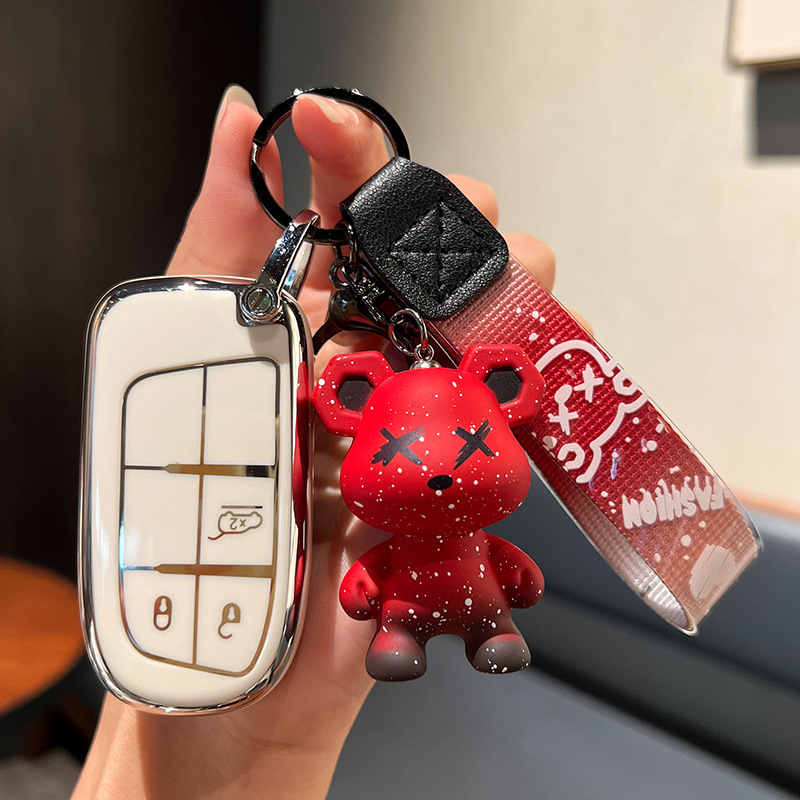 지프 B-스마트 3 키 [싱글 쉘 화이트] + 레드 폭력 곰 펜던트