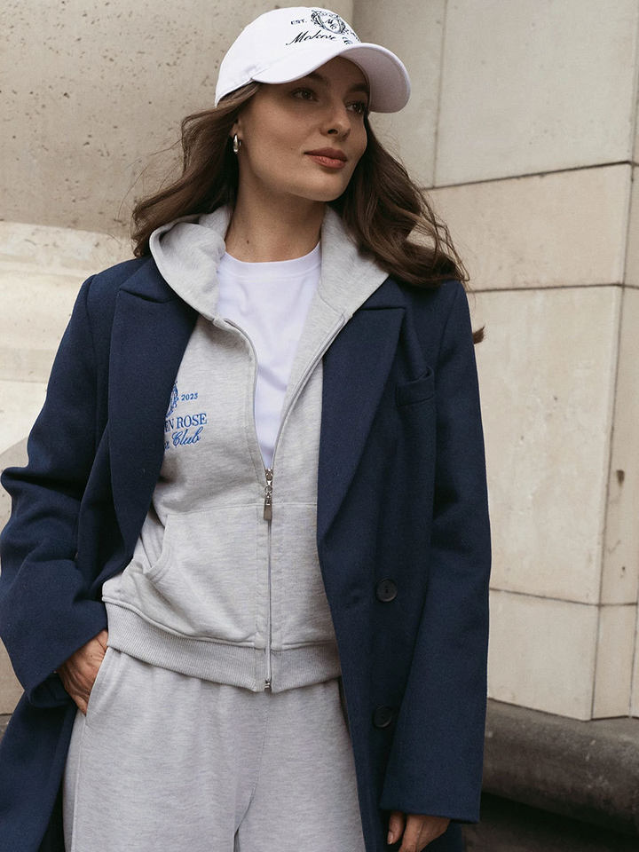 Bộ đồ thể thao nữ hai mảnh áo hoodie khóa kéo ngắn tay dài và quần dài — Màu xanh hải quân, màu xanh đậm, nâu sẫm chi tiết 26
