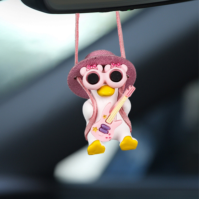 Swing Duck Pink Hat Duck Car Interior Pendant for Women, Popular Car Hanging Decoration for Rearview Mirror