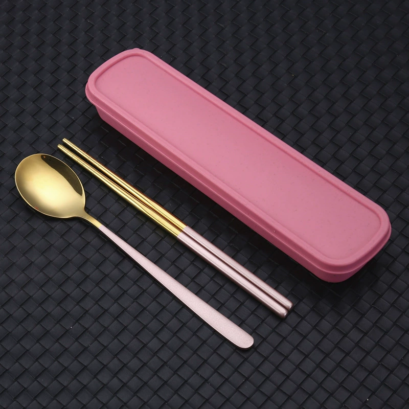 Корея hand-held столовые приборы из нержавеющей стали, туристический набор для студентов, вилка, ложка, палочки, нержавеющая сталь AISI 304, набор из 3 предметов, подарок на день рождения
