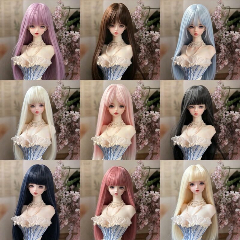 BJD long straight hair with bangs, available in multiple colors, soft silk doll costume accessory, 1/3, 1/4, 1/6 scale wig set BJD long straight hair with bangs, available in multiple colors, soft silk doll costume accessory, 1/3, 1/4, 1/6 scale wig set