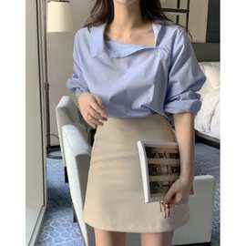 韩国 早春新款设计款长袖个性气质百搭条纹衬衫女
