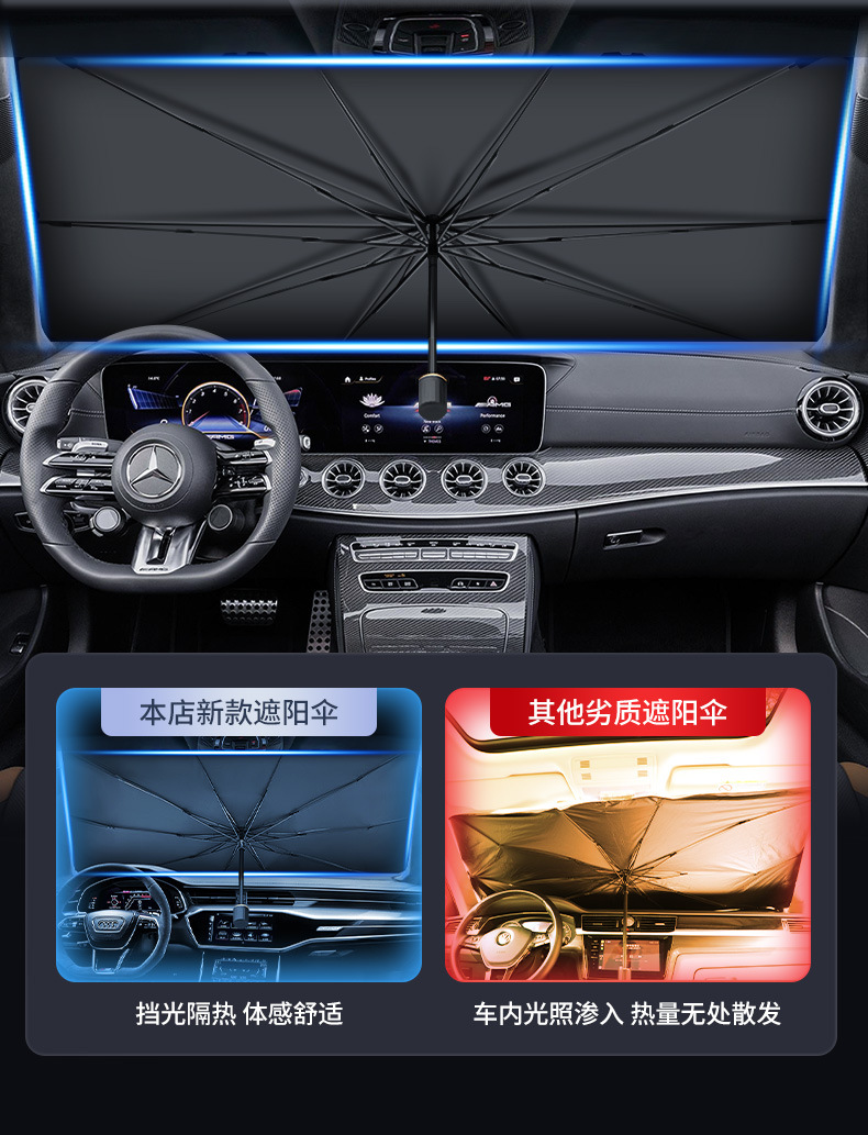 Car sunshade umbrella type sunshade in small car folding sun protection and heat insulation artifact sunshade front sunshade