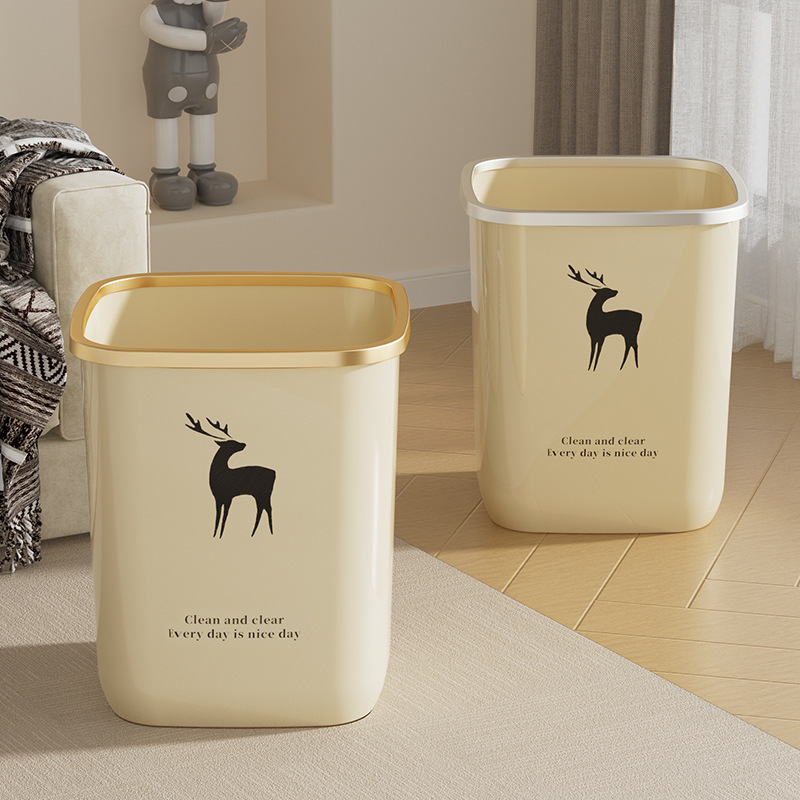Household Light Luxury Living Room Large Capacity Paper Basket Kitchen Bathroom Large Plastic Thickened Coverless Trash Bin