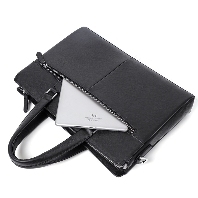 Túi xách nam công sở da bò lớp đầu kiểu mới, túi đựng laptop 14 inch sức chứa lớn 37×10×26 cm — Màu đen