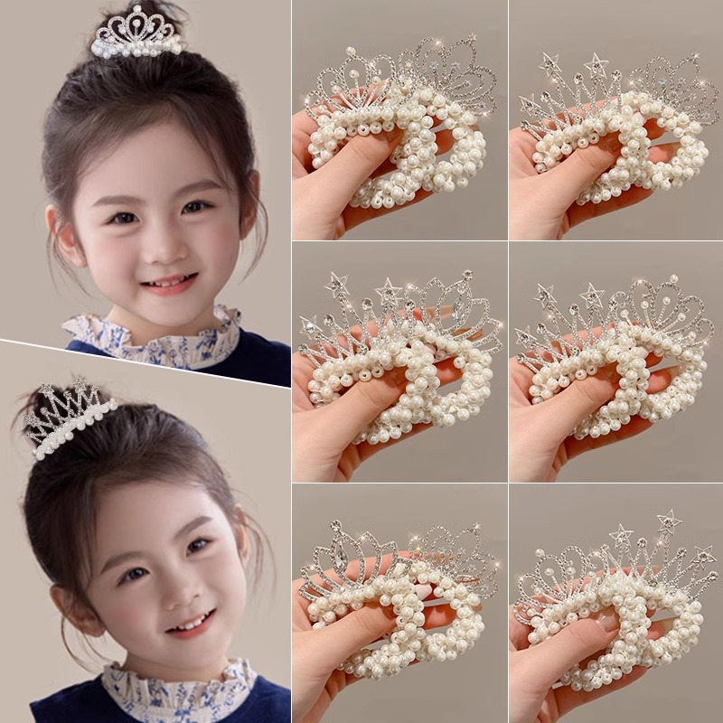 Anillo de pelo de perlas de corona de niños cuerda de cabello de niña corda de cabello corda de cabello corda de cabello corda de goma