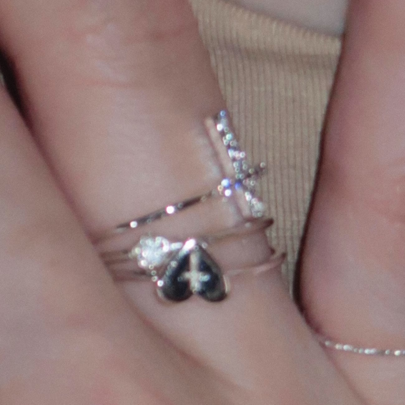Zirkon Blumen Herz Kreuz Stapelring Set Vielseitiger Schmuck_voghion.com