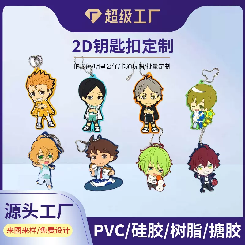 PVC软胶卡通钥匙扣2D平面钥匙扣创意钥匙环硅胶汽车小挂件定制