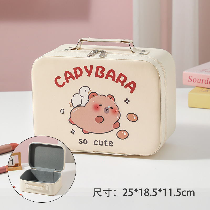 Cartoon Kapibara caja de maquillaje de gran capacidad bolsas de maquillaje portátiles lindas sin espejo caja de regalo