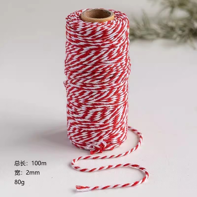 赤と白のコットンロープコットン糸クリスマスパーティー装飾クリスマスギフト包装DIYペンダントロープ包装ロープ100メートル|undefined