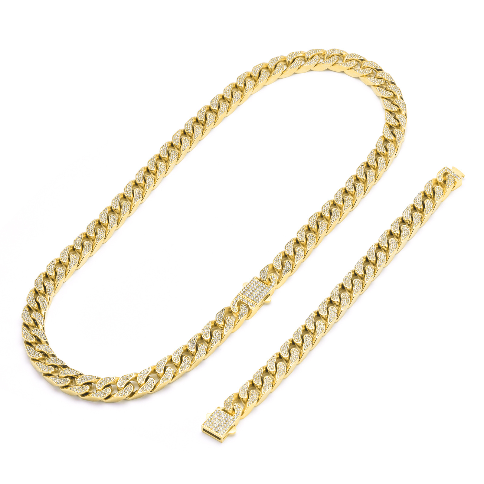 Men's Cuban Link Necklace With Diamond Accents In Stainless Steel_voghion.com