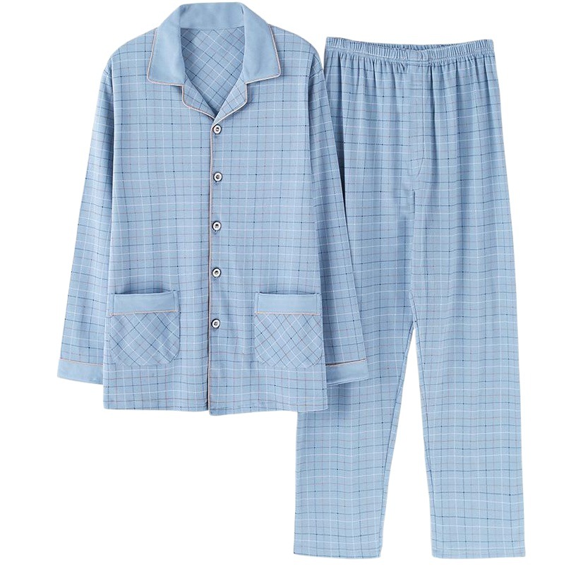 Pijamas de los hombres de primavera y otoño 100% algodón de manga larga ropa para el hogar de los hombres de algodón fino traje de otoño e invierno