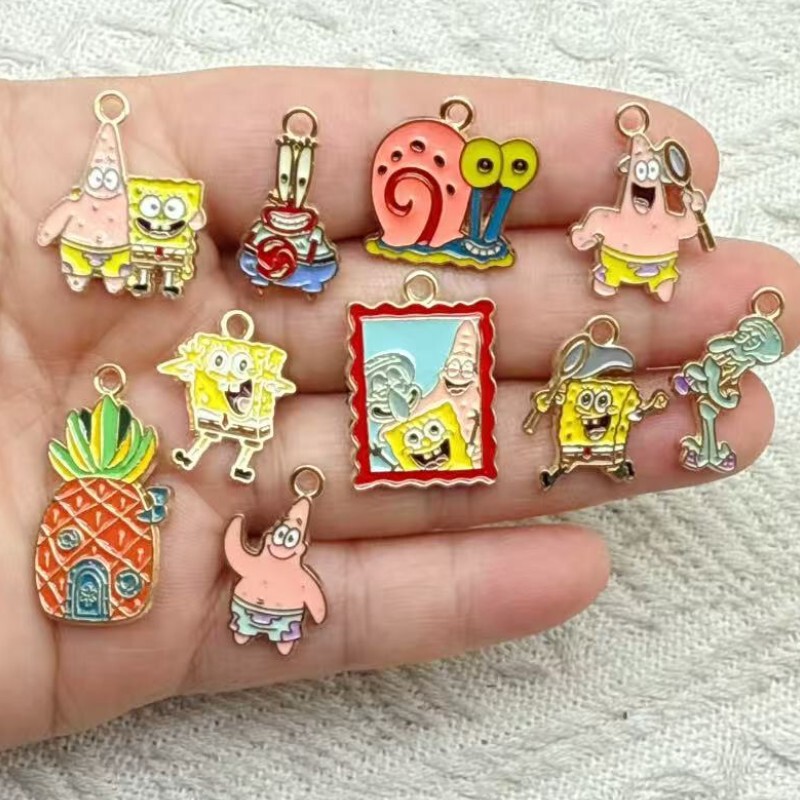 Cartoon Spongebob Squarepants DIY Jewelry Accessories Alloy Oil Drop Pendant Keychain Earrings Bag Pendant