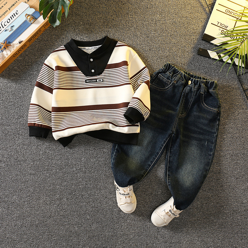 6090 traje de suéter para niño 2024 nuevo estilo estilo occidental bebé primavera y otoño ropa casual niños otoño traje de dos piezas