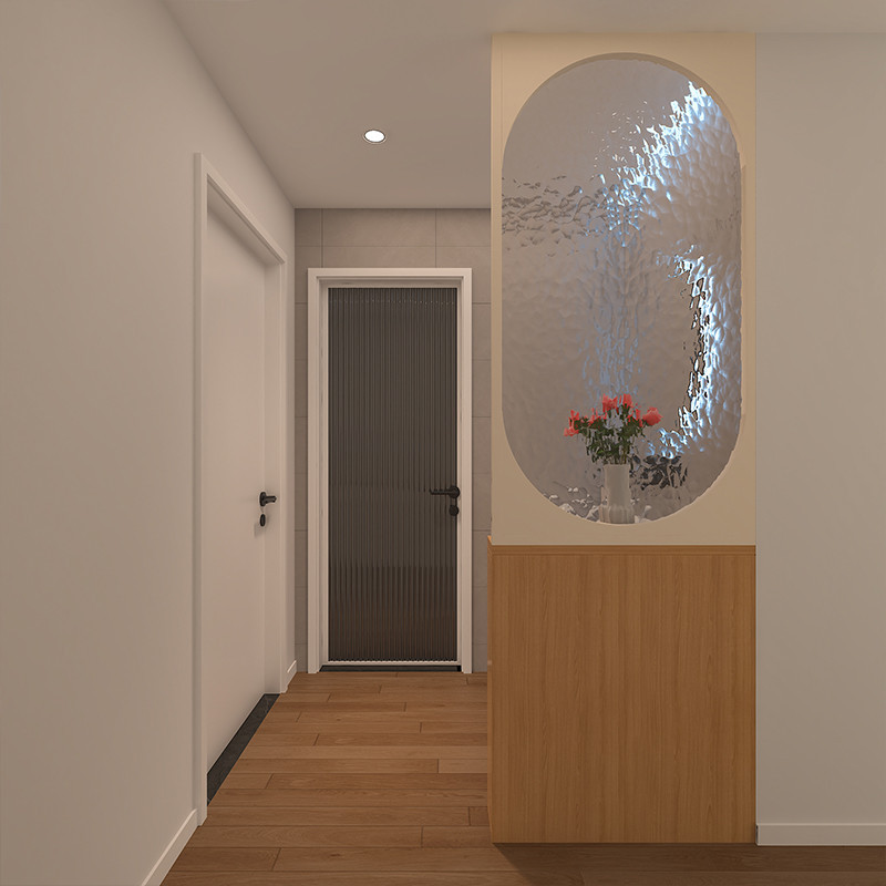 Cream-Style Living Room Half-Wall Glass Screen Partition Entrance Door Stainless Steel Washbasin Partition Hotel B&B Entrance