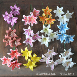 Simulation flower 3 head tape lily 3D printing wedding auditorium decoration flower wall fake flower shooting props factory wholesale