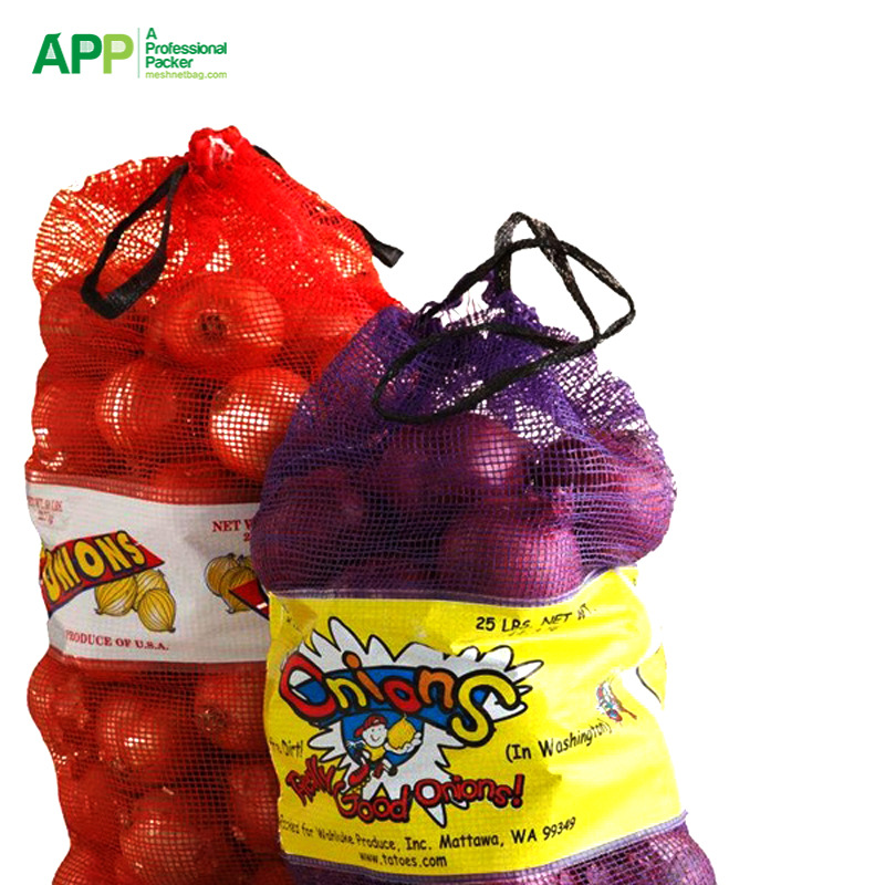 厂家直销PP平织商标网眼袋蔬菜水果网兜印刷腰鼓木材木柴包装