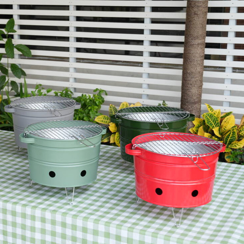 Piernas plegables portátiles gran cubo de agua horno de barbacoa redondo pequeño hogar camping cubo de agua parrilla de barbacoa horno de camping