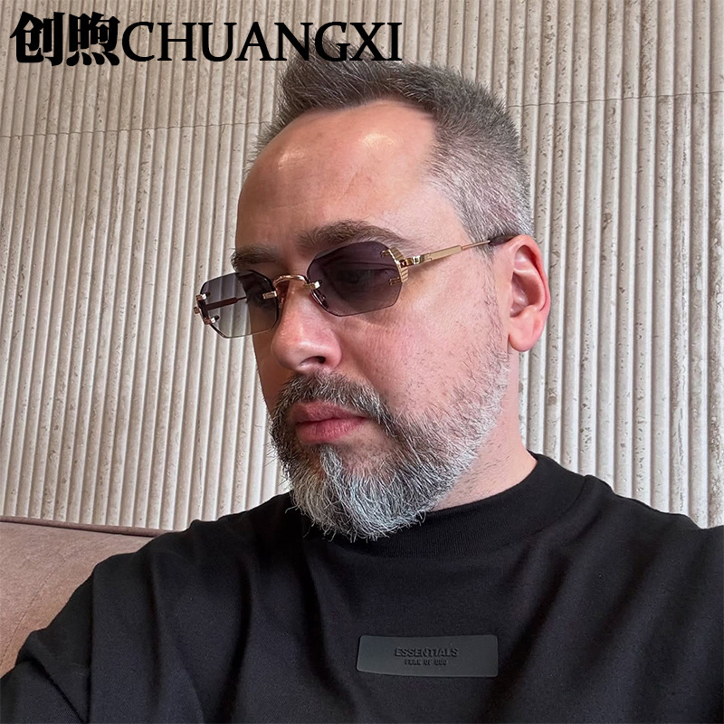 25年新款个性多边形无框太阳镜男女士百搭金属小框眼镜sunglasses|undefined