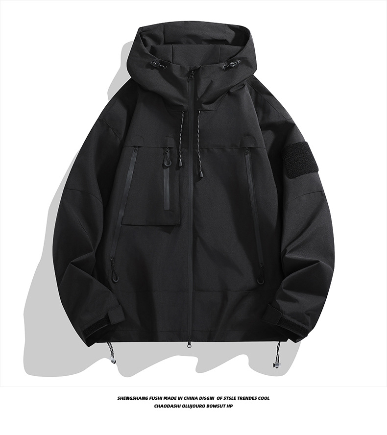 Men's autumn men's hooded windproof waterproof loose casual trendy workwear jacket, top_voghion.com