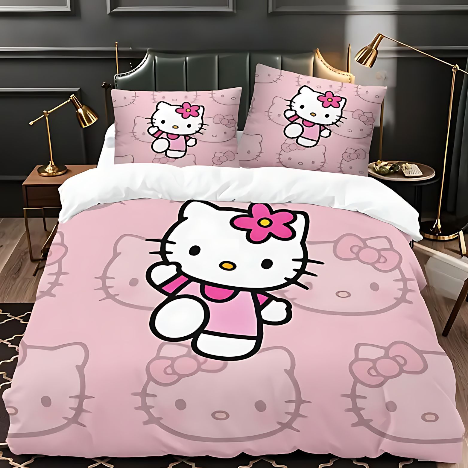 TEMU / JITHELLO KITTY Serie temática de Kitty Kit de edredón de impresión digital 3D universal para todas las estaciones