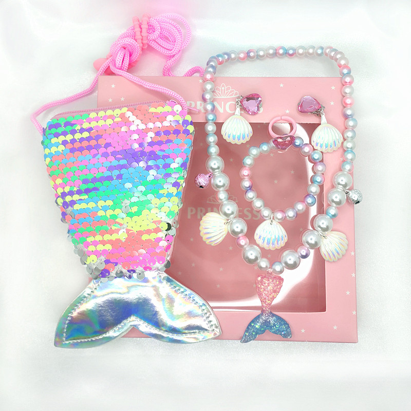 핑크 블루 피쉬 테일 벨, 간단한 세트 (가방 선물 상자 제외)