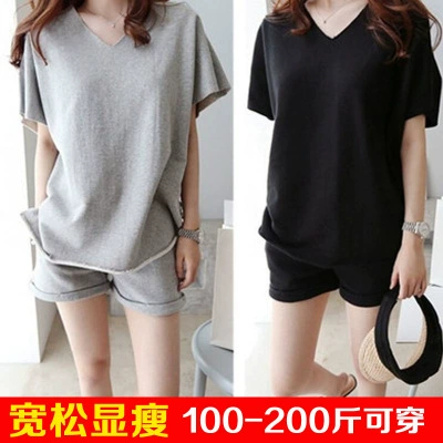 Очень большой размер, повседневный спортивный костюм для бега, футболка с короткими рукавами, женские летние шорты, комплект из двух предметов, свободный большой размер 100kg