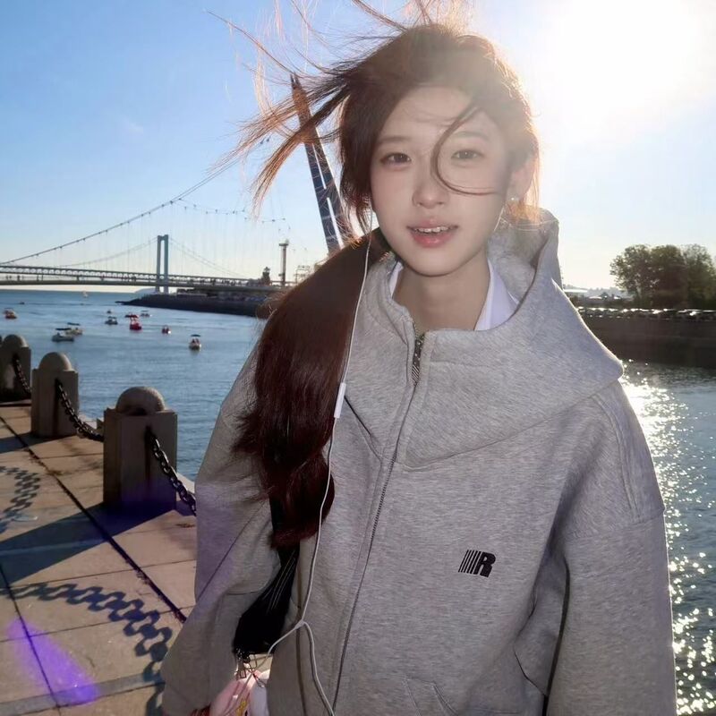 美式重磅解构连帽高街外套女秋冬潮流穿搭设计感拼接帽衫拉链卫衣|undefined