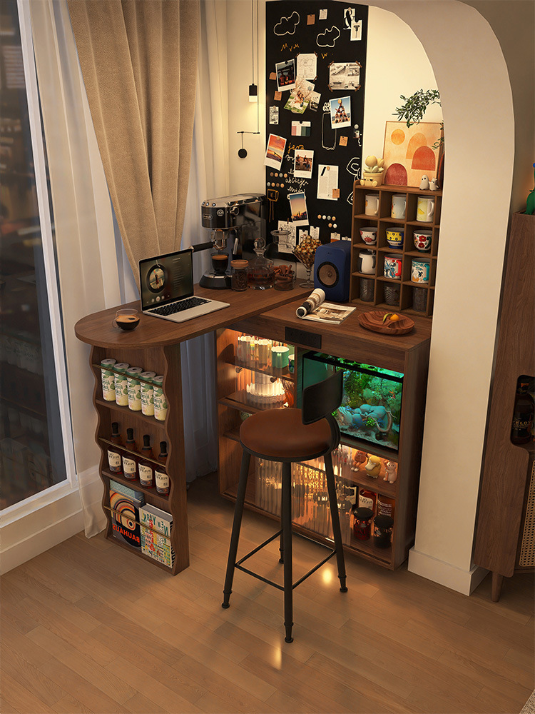 Balcony Bar Table Cabinet Home Partition Cabinet Retractable Living Room Small Table Integrated Corner Folding Desk Island Wine Cabinet